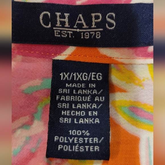 Chaps by Ralph Lauren Georgette Floral Coral Button Blouse Top. Womens Plus 1X - Picture 4 of 4